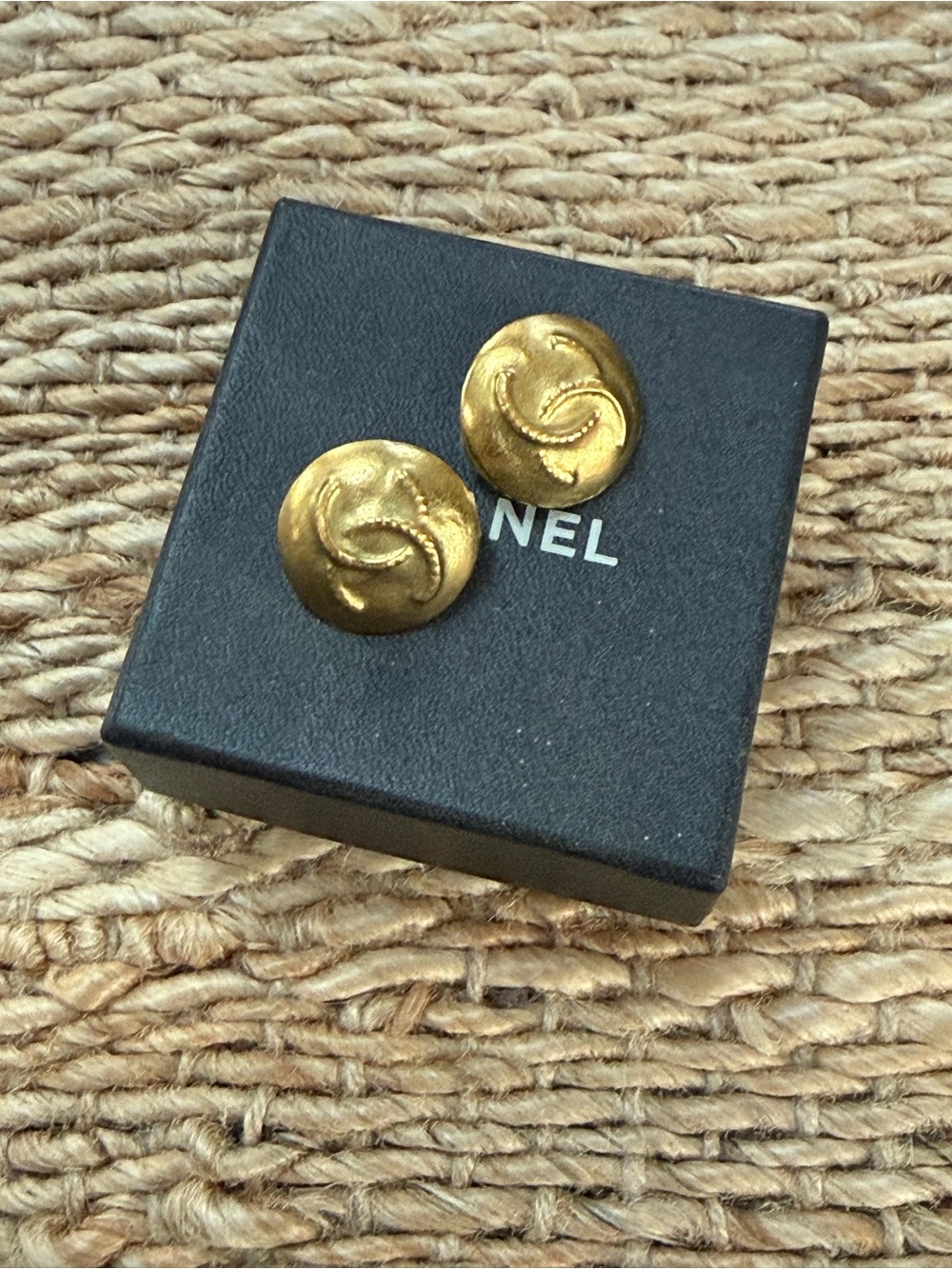 CHANEL Gold Embossed Interlocking CC Earrings